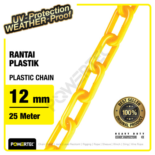 Rantai Plastik PVC 12mm x 25m Plastic Chain POWERTEC - Kuning