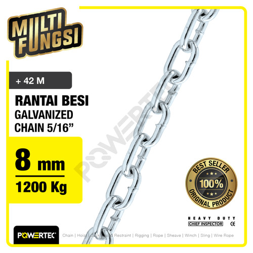 Rantai Besi Galvanis 5/16" - 8 mm Galvanized Chain POWERTEC - Karung