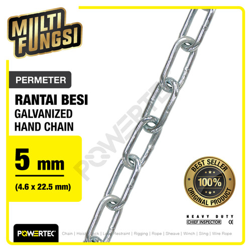 Rantai Besi Chrome Putih 5mm Galv Hand Chain Gantung POWERTEC Meteran