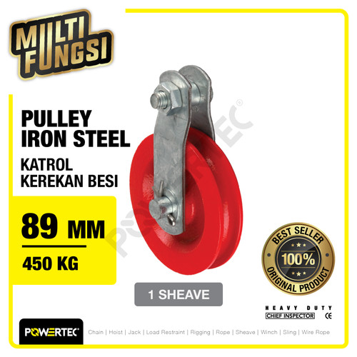 Pulley Steel Iron Katrol Kerekan 89mm 3-1/2" - 1 Sheave Besi POWERTEC