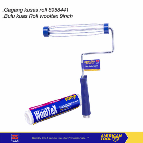 Paket Kuas Roll Wooltex 9inch+Gagang kuas Normal American Tool live