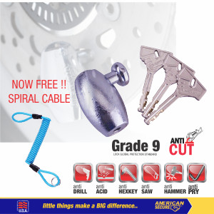 Paket Bundling Gembok Motor American Secure free Spiral Cable