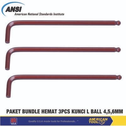 Paket Bundling 3pcs Kunci L Ball Extra Long 4,5,6mm American Tool