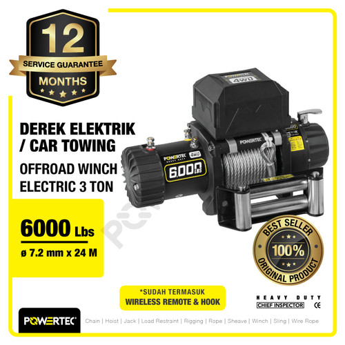 Offroad Winch Derek Elektrik 6000lbs x 24m 12V Car Towing POWERTEC