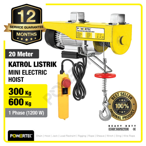 Mini Electric Hoist / Katrol Listrik 300/600 Kg x 20 Meter POWERTEC