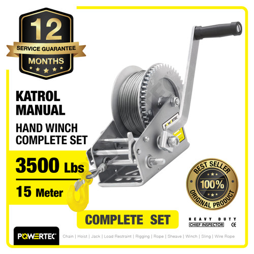 Hand Winch / Katrol Manual 3500lbs / 1600Kg x 15 M Galv POWERTEC