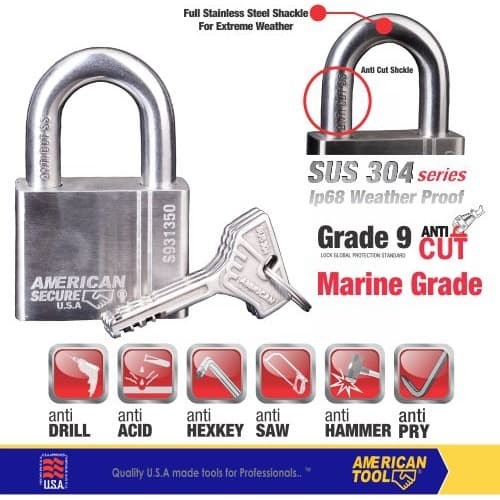 Gembok American Secure 50mm Pendek Marine Grade S931350MG