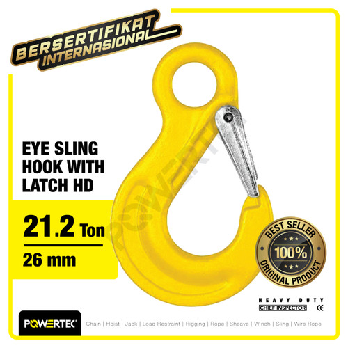 Eye Sling Hook with Latch HD 26mm - 21.2 Ton POWERTEC