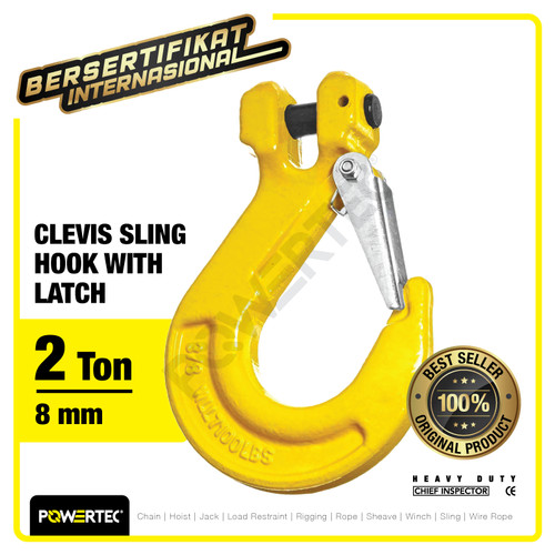 Clevis Sling Hook with Latch 8mm - 2 Ton POWERTEC