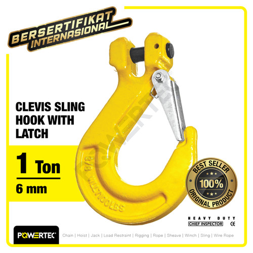 Clevis Sling Hook with Latch 6mm - 1 Ton POWERTEC