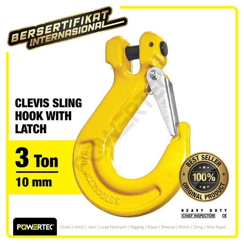 Clevis Sling Hook with Latch 10mm - 3 Ton POWERTEC