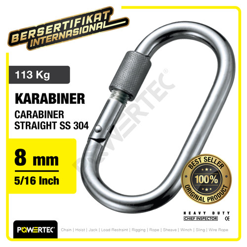 Carabiner / Karabiner SS 304 - 8mm Straight Snap Hook POWERTEC