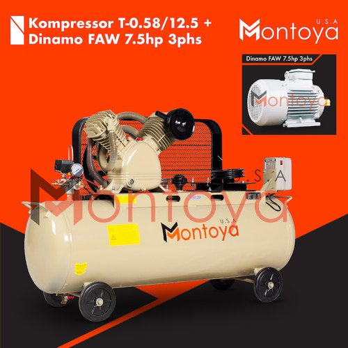 Kompresor angin MONTOYA 7,5 hp T-0.58/12.5 + Dinamo 7,5 hp 3 phase