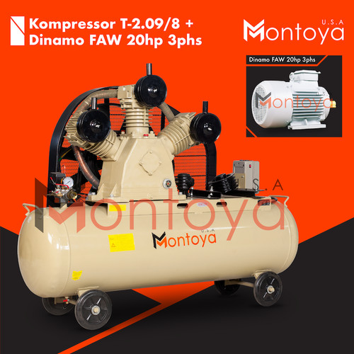 Kompresor angin MONTOYA 20 hp T-2.09/8 + Dinamo 20 hp 3 phase