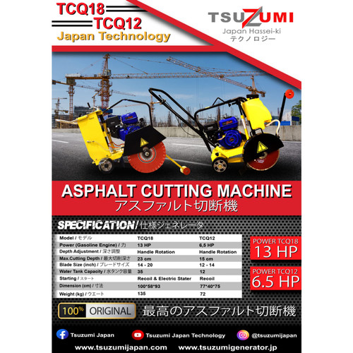 Mesin Potong Aspal TCQ 18 + Engine Tsuzumi TX390 Mata 16 Inch