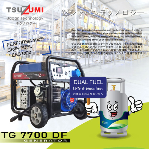 Genset 5000 watt DUAL FUEL (LPG &Gasoline) Tsuzumi TG7000DF Japan Tech