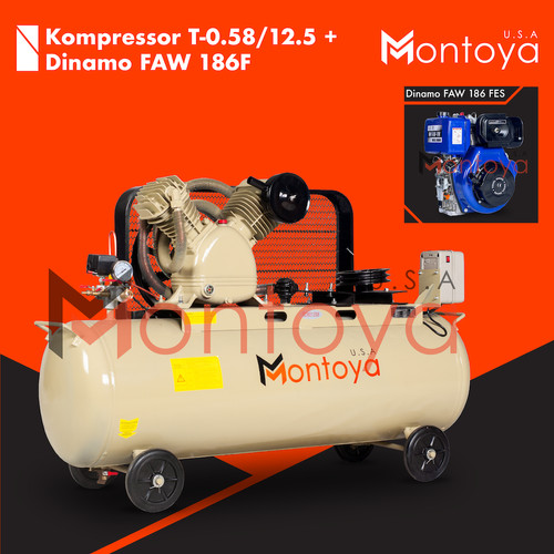 Kompresor angin MONTOYA 7,5 hp T-0.58/12.5 + Diesel FAW 186FES