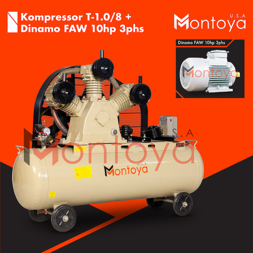 Kompresor angin MONTOYA 10 hp T-1.0/8 + Dinamo 10 hp 3 phase