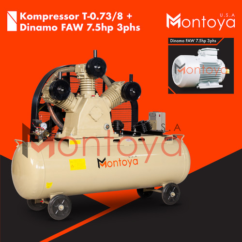 Kompresor angin MONTOYA 7,5 hp T-0.73/8 + Dinamo 7,5 hp 3 phase