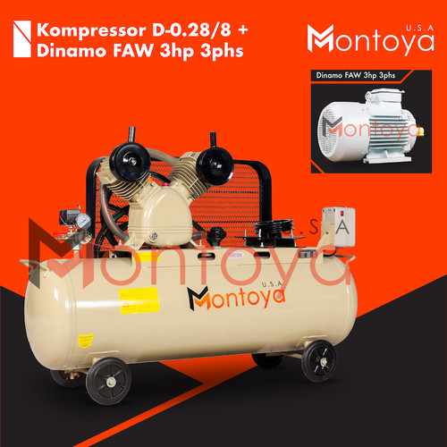 Kompresor angin MONTOYA 3 hp D-0.28/8 + Dinamo 3 hp 3 phase