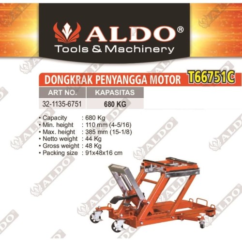 Dongkrak Penyangga Motor Kap. 680 Kg - ALDO T66751C