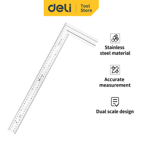 Deli Penggaris Siku Tukang 50 cm Stainless Steel Alat Perkakas DL4038