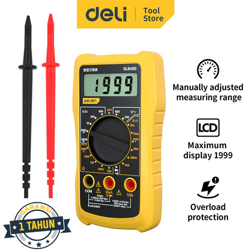 Deli Multimeters / Alat Ukur Arus Listrik Digital 600V AC DC DL8490