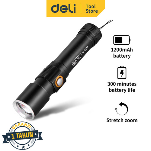 Deli Senter LED 3W 1200mAh 3 Tingkat Cahaya Aluminum Bisa Dicas DL5417