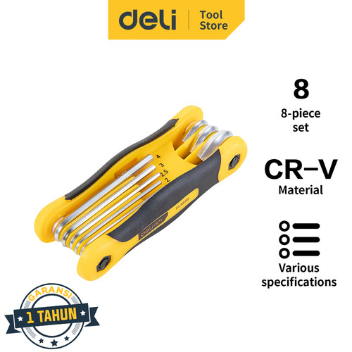 Deli Folding Hex Key / Set Kunci L Lipat 1.5-8 mm Ujung Rata DL3598