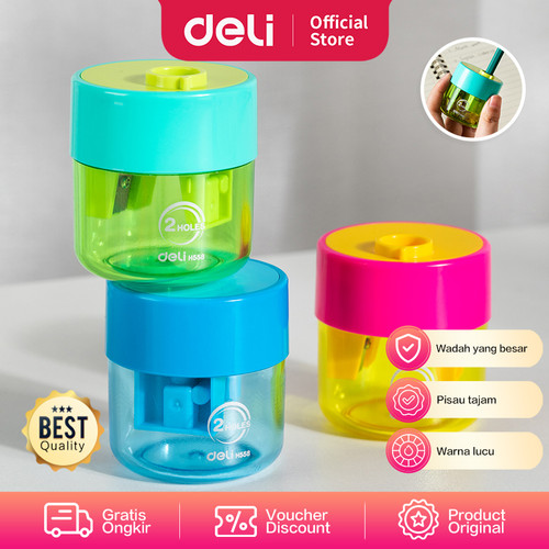 Deli Pencil Sharpener / Rautan Pensil Warna Lucu Wadah Besar EH55X