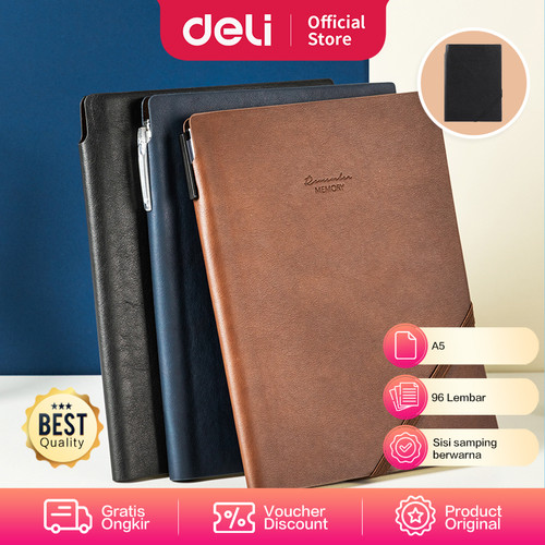 Deli Leather Cover Notebook Buku Catatan Agenda Sampul Kulit A5 EN130L