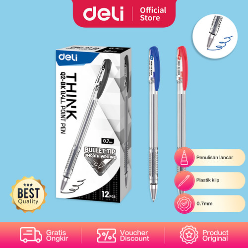 Deli Ballpoint Pen / Pulpen Bolpoin Tip 0.7mm Lancar dan Halus EQ2-XX