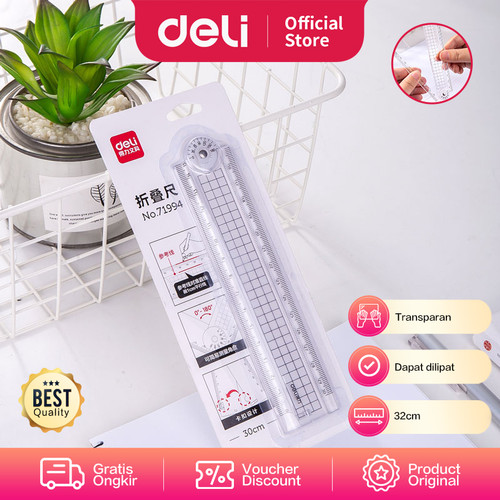 Deli Foldable Ruler / Penggaris Lipat 30 cm Transparan Plastik 71994