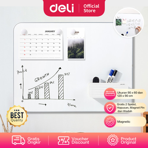 Deli Magnetic White Board / Papan Tulis Magnet Gratis Spidol 5002X