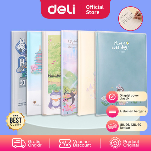 Deli PVC Cover Notebook/Buku Catatan A5 80 Halaman Cover Plastik T1680