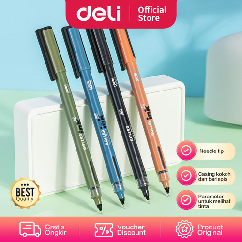 Deli Roller Pen / Roller Gel Pen / Pulpen Roller Hitam 0.5mm S1658