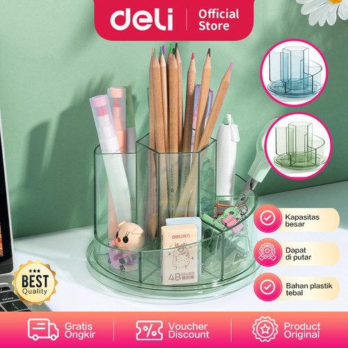 Deli Pen Holder / Rak Tempat Pulpen Pensil 7 Sekat Dapat Di Putar 8943