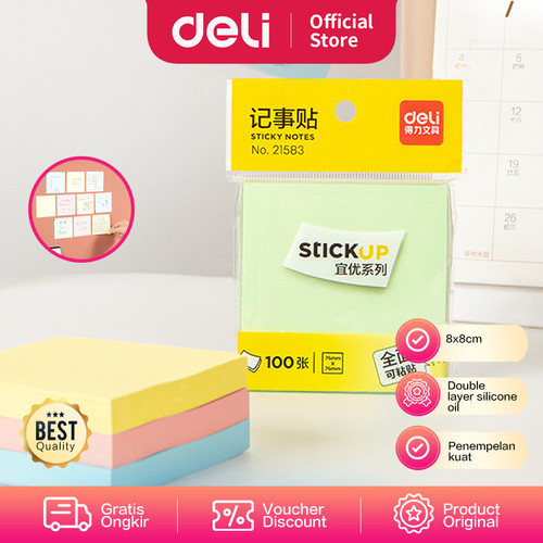 Deli Sticky Notes / Memo Tempel 8cm Berbagai Warna 100 Lembar 21583