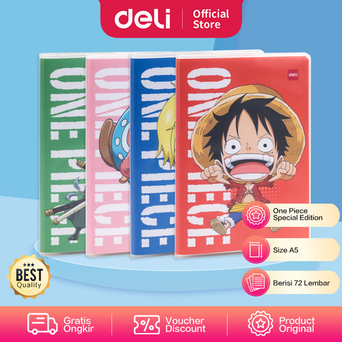 Deli Buku Tulis Sampul Plastik Kartun One Piece PVC A5 72Halaman EN008