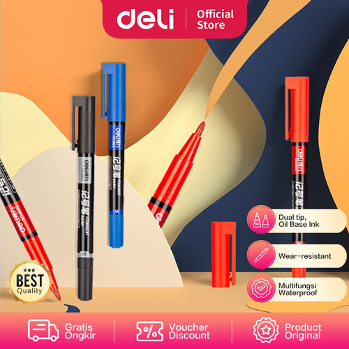 Deli Permanent Marker / Spidol Permanen Double Tip 0.5 & 1.2 mm 6823