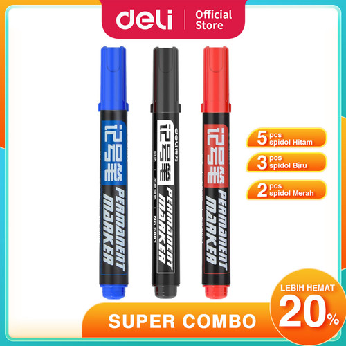 DELI COMBO 10pcs Spidol Papan Tulis Permanen Dual Tip Marker