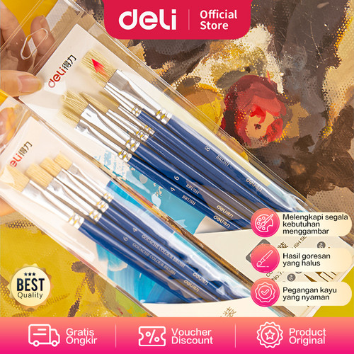 Deli Paint Brush / Kuas Lukis Satu Set Isi 6pcs Awet Dipakai 73922