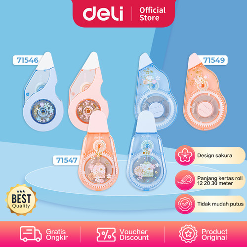 Deli School Correction Tape / Tip Ex Kertas Desain Bunga Sakura 7154X