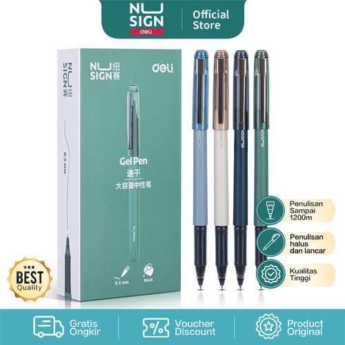 Deli Nusign Gel Pen / Pulpen Gel 0.5 mm Tinta Hitam Warna Pastel NS567