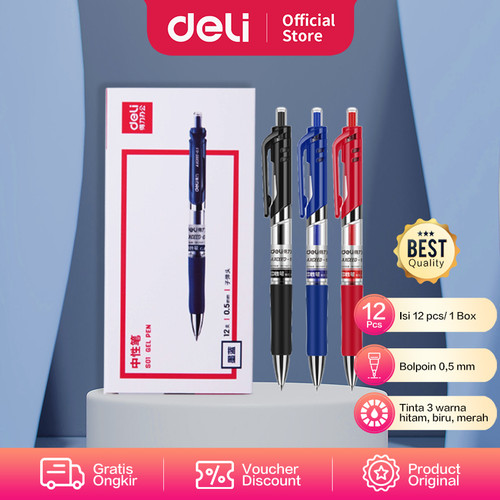 Deli Gel Pen / Pulpen Gel Retracable 0.5mm Isi 12pcs/box S01