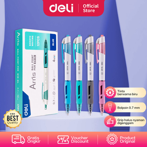 Deli Ballpoint Pen Pulpen 0.7mm Tinta Biru Isi 12pcs/box EQ18