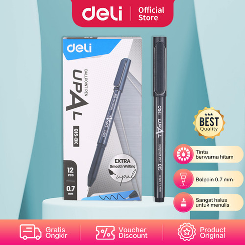 Deli Ballpoint Pen / Pulpen 0.7mm Mini Tip Tinta Hitam Isi 12/box EQ15