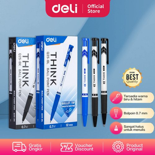 Deli Ballpoint Pen Pulpen Retracable 0.7mm Isi 12pcs/box EQ25