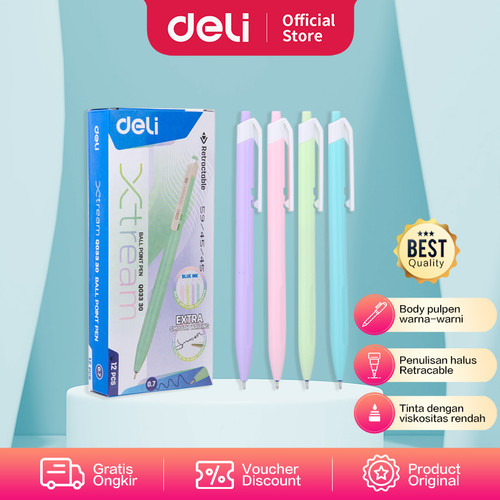 Deli Ballpoint Pen Pulpen 0.7mm Biru Retracable Isi12pcs/box EQ03330