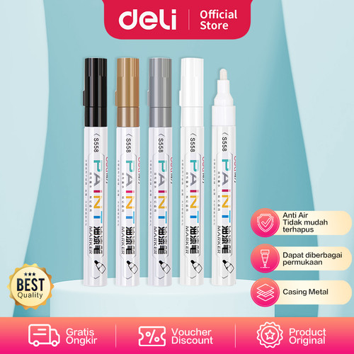 Deli Permanent Paint Marker Spidol Permanen Anti Air Multifungsi S558